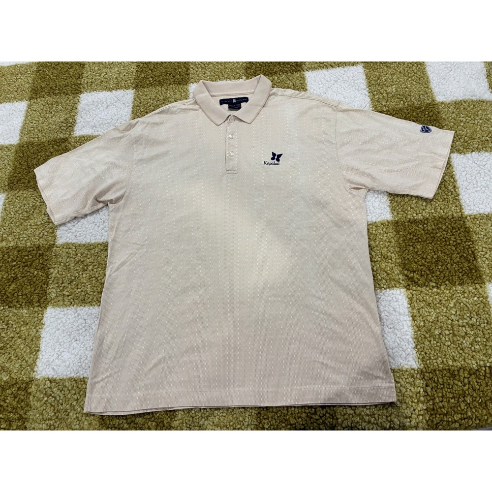 Tiger Woods‎ Kapalua Mens Golf Polo Shirt Tan Beige Textured Cotton Large L